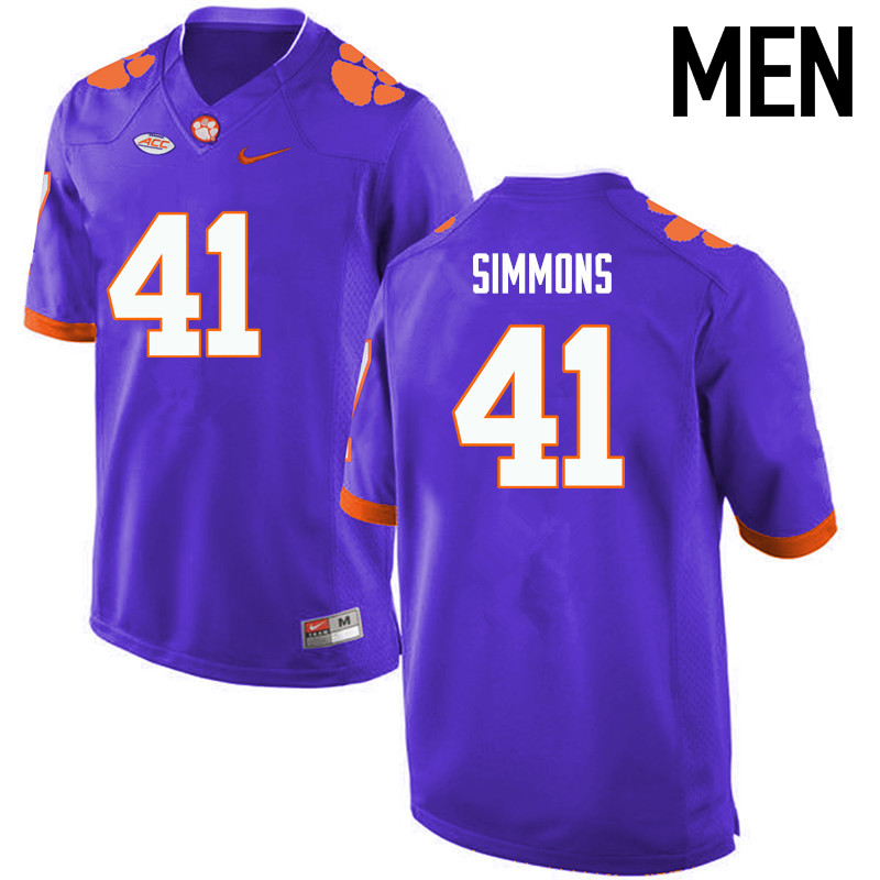 Men Clemson Tigers #41 Anthony Simmons College Football Jerseys-Purple - Click Image to Close